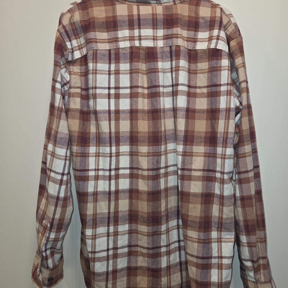 Casual Plaid Button-Down Shirt in Brown and White - Picture 3 of 3